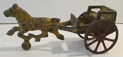 Vintage Cast Single Horse Drawn Cart Phaeton 1 Piece Yellow Paint 2 Red Wheels  • $30