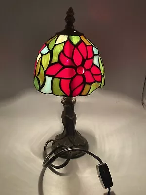 Mini Tiffany Style Table Lamp Poinsettia Flowers Victorian Light Stained Glass • $48.95