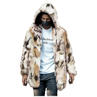 Men's Faux Fur Open Front Coat Jacket Winter Warm Long Hoodie Luxury Overcoat • $56