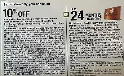 Home Depot Coupon 10% Off Coupon In Store Or Online Exp 05/08/24 • $24