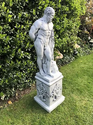 Concrete Garden Ornament Hercules On Plinth -  Stone Man Statue • £70