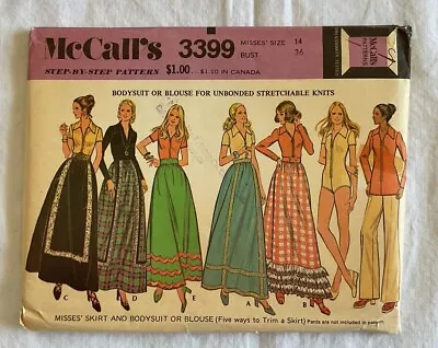 1970s Bodysuit Collared Zip Blouse Maxi Skirt McCalls 4874 Pattern Sz 14 UNCUT • $19