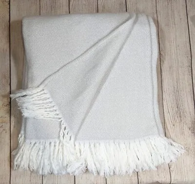 Matouk Pezzo Throw Blanket White Grey 50”x70”  Soft Cotton MADE IN PORTUGAL • $29.99