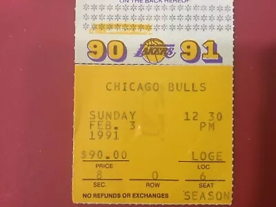 VINTAGE LAKERS BULLS FORUM FEB 3 1991 TICKET Stub NBA MAGIC JORDAN PIPPEN RARE • $99.99