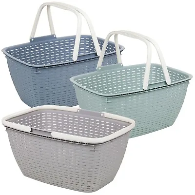 £22.49 • Buy 20L Laundry Basket With Folding Handles Storage Washing Bin Plastic Rattan Style