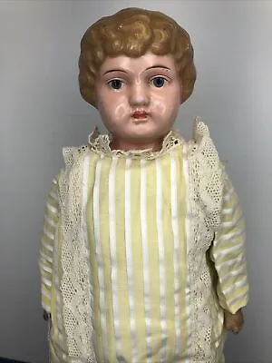 18” Antique German Minerva Tin Head Doll Painted Face Molded Blonde Hair #SF • $75