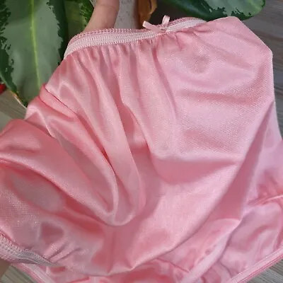Slippery Nylon Panty Sissy Double Gusset VTG Brief Peach Pink Bikini Size 9-10 • $34.15