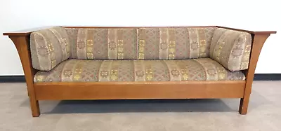 L. & J. G. Stickley Arts & Crafts Mission Style Spindle Oak Sofa With Cushions • $599.99