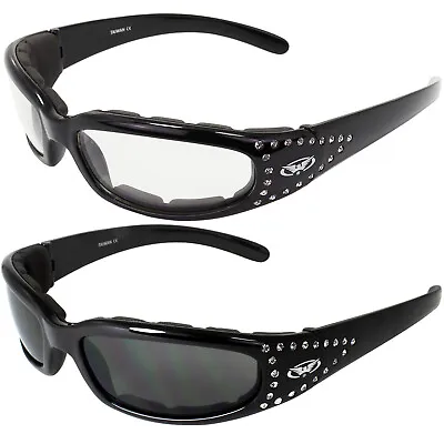 Global Vision Marilyn-3 Padded Motorcycle Glasses Black Frame Clear Smoke Lenses • $29.99