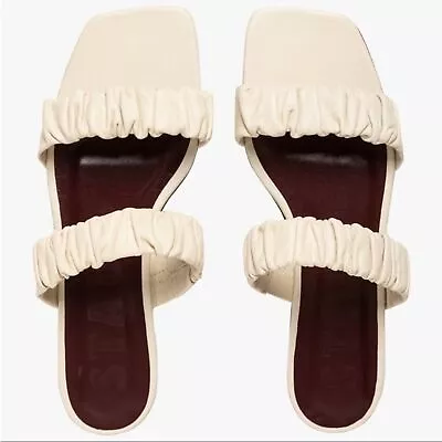 STAUD Maya Ruched Leather Espadrille Sandals In Cream SIZE 39 • $60