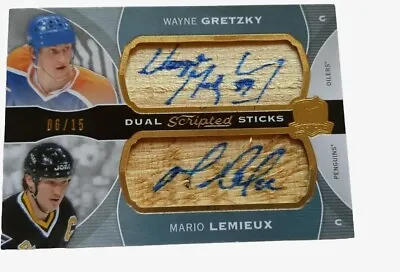 2014-15 The Cup Scripted Sticks Dual Auto Wayne Gretzky Mario Lemieux 15 • $2249.99