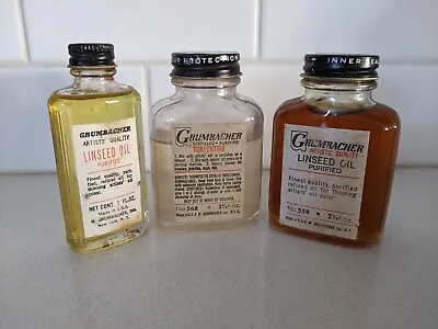 $29.90 • Buy Lot Of 3 Vintage GRUMBACHER Linseed Oil & Turpentine Made In USA