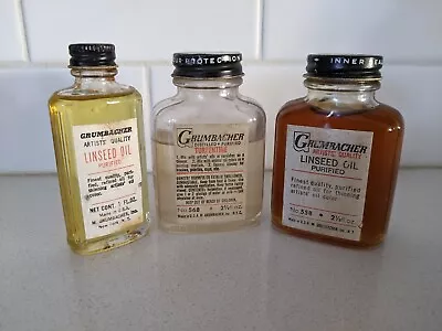 $29.90 • Buy Lot Of 3 Vintage GRUMBACHER Linseed Oil & Turpentine Made In USA