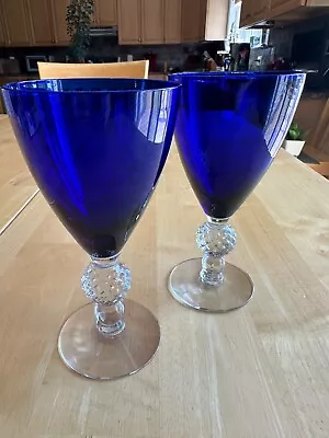 Pair Of 2 Morgantown Golf Ball Cobalt Blue (Ritz Blue)Water Goblets Wine Glasses • $20