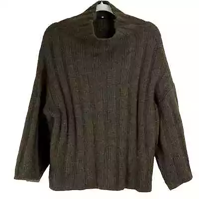 JARBO Small Baby Alpaca Merino Wool Cable Knit Mock Neck Sweater Olive Oversized • $59.97