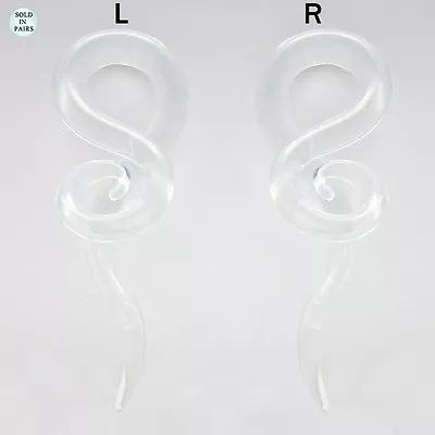 Pair Of Clear Glass Tapers 0G-6G Single Twist Clear Pyrex With Spiral End • $12.90