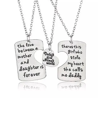 Daddy's Girl Mamas World 3 Pc Heart Necklace Set Father Mother Daughter #kc57  • $10.75
