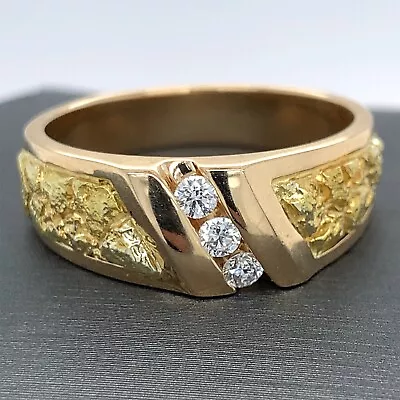 14k & 21k Custom Made Gold Nugget Diamond Men’s Band Wedding Ring • $1429