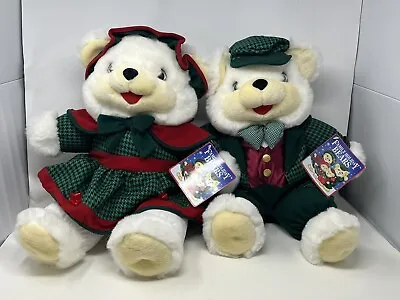 DanDee Family Holiday Bear 20  Plush Christmas White Green Tags Vintage Pair • $68.37