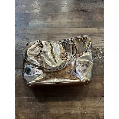 Women’s Michael Kors Gold Metallic All Over Print Tote Bag Purse Handbag • $54.99
