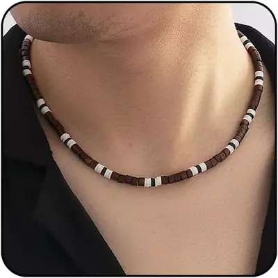 Puka Shell Necklace Men Surfer Necklace Brown Coconut Shell Necklace Beads Neckl • $25.99