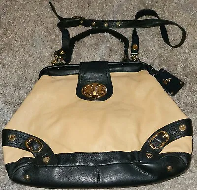 $49.95 • Buy Emma Fox Newport Frame Tan Black Leather Satchel Large Handbag Purse