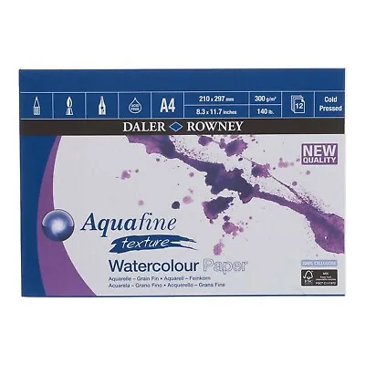 £7.99 • Buy Daler-Rowney Aquafine A4 Watercolour Texture Pad 300gsm 12 White Sheets