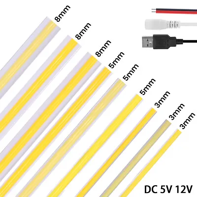 3mm 5mm 8mm COB LED Strip Flexible Tape Lights Room Lighting Warm White 5V 12V • $4.98