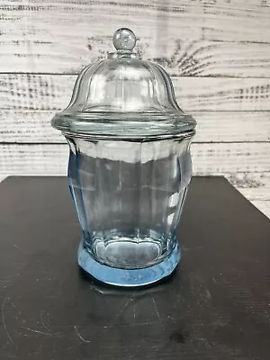 Vintage Indiana Glass Heavy Azure Blue Glass Candy/Apothecary Paneled Jar W/ Lid • $24.99