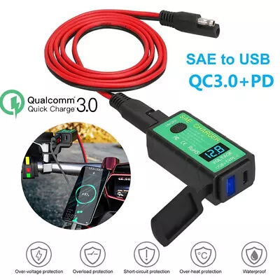 Dual USB Motorcycle Charger Adapter 12V QC3.0+PD SAE To USB Waterproof Phone GPS • $29.58