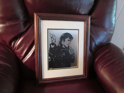 ELVIS PRESLEY Framed Picture Black On Silver Matted 13  X 16  Vintage • $14.99