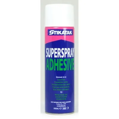 Stikatak Superspray Adhesive Carpet Tile Flooring Fabric Spray Glue 500ml • £9.57