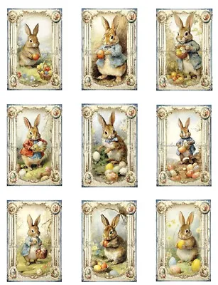 Vintage Easter Rabbits & Eggs A MULTI-SIZE SET Cotton Fabric Quilt Blocks • $13.50