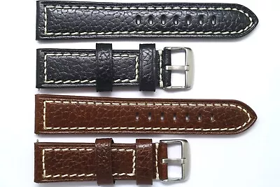 20mm 22mm Black Or Brown Quality Oily Calf Leather Contrast Stitch Watch Band • $12.95