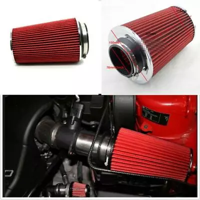 Universal Red 3' Air Intake Cone Long Ram Filter Turbo Vent Crankcase Breather  • $44.99