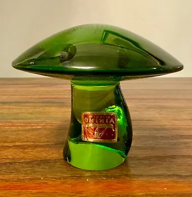 Vintage Viking Green Glass Mushroom Paperweight Small MCM 3.5  With Sticker • $125