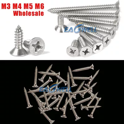 100PCS 304 Stainless Phillips Countersunk Head Tapping Screws Wood Screws Bolts • $11.59