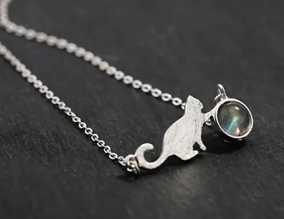 £2.99 • Buy Moonstone Cat Pendant 925 Sterling Silver Chain Necklace Studs Womens Jewellery 