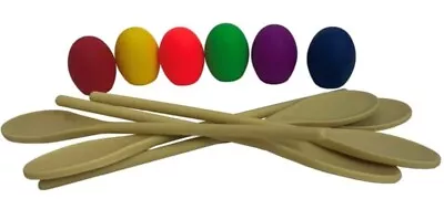 Vinyl Eggs And Wooden Spoon Race Game Kids PE Outdoor Garden Sports Day Fun • £14.07