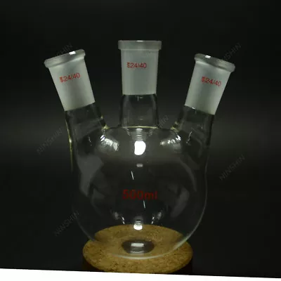 $22.31 • Buy 500ml,3 Neck,24/40,Round Bottom Glass Flask,Three Necks Lab Bottle,Heavy Wall