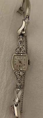 Vintage Longines 14kt White Gold Diamond Ladies Watch Antique Lowered Price • $599