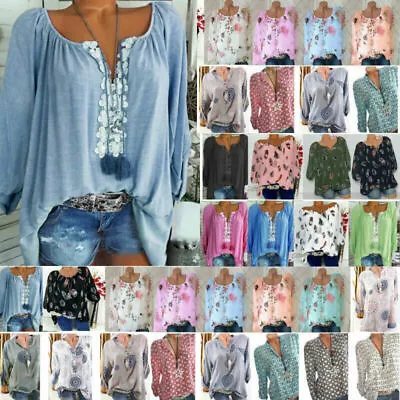 £15.99 • Buy Womens Boho Long Sleeve T-Shirt Blouse Casual Loose Shirts Tunic Top Plus Size