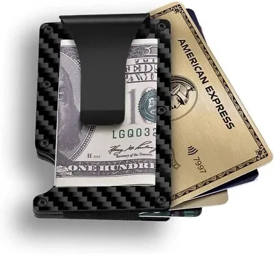 £6.69 • Buy Wallet Card Holder Mens Carbon Fibre Metal RFID Blocking Slim Credit Money Clip