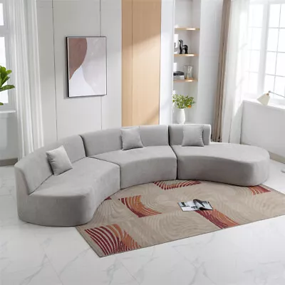 Modern Sectional Sofa Chenille Sofa With 3 Throw Pillows For Living Room Gray • $1019.99