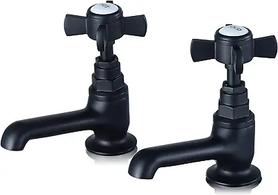 Traditional Basin Taps Pair Hot And Cold For Bathroom Sink Victorian Matte Black • £59.65