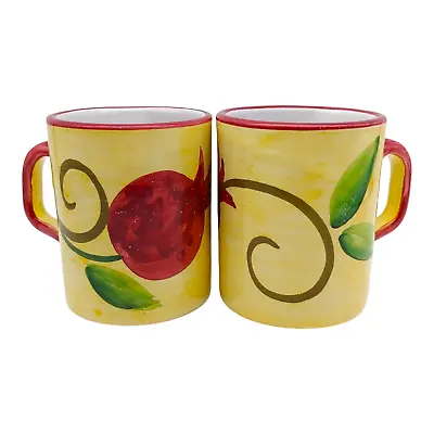 2 Mamma Ro Pomegranate Coffee Mugs - 10oz Yellow Red Fruit Mediterranean Italy • $24