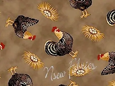 Rooster Toss Warren Kimble Quilt Craft Fabric Farmhouse Brown Chicken Coop BTHY • $7.99