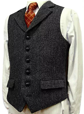 Mens Cowboy Vest Herringbone Tweed Waistcoat Vintage Formal Casuual Retro Vests • $25.19
