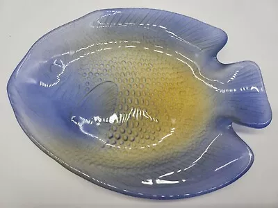 Vintage  Art Glass Blue/Yellowish Fish Frosted Glass Plate/Dish Ombre • $15.95