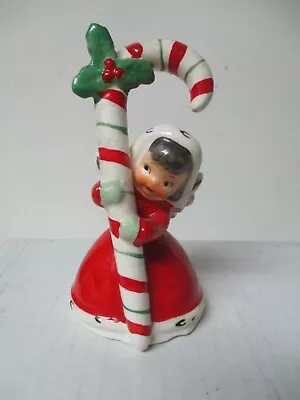 Vintage Napco Ceramic Christmas Bell Angel With Candy Cane • $80